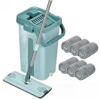 Flat Press Mop with Bucket, Self-Wringing Dry Wet 2-in-1 Microfiber Pad for Hardwood & Laminate Floors Cleaning Tool