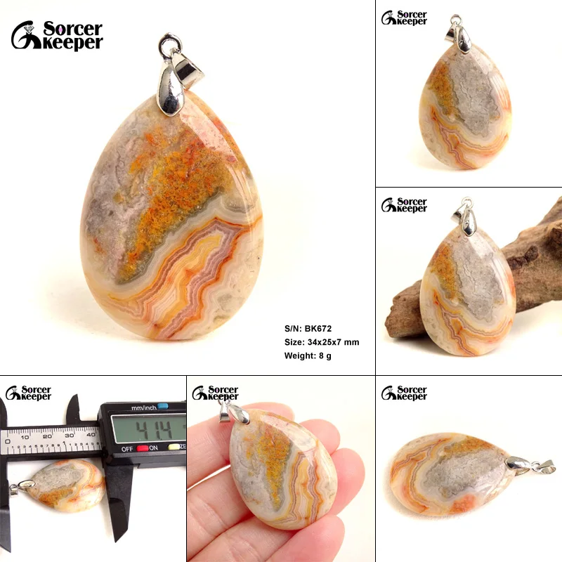 High Quality Pendentif Real Natural Crazy Lace Agate Stone Pendant Chains Necklace For Women's & Men's Jewelry Making BK996H