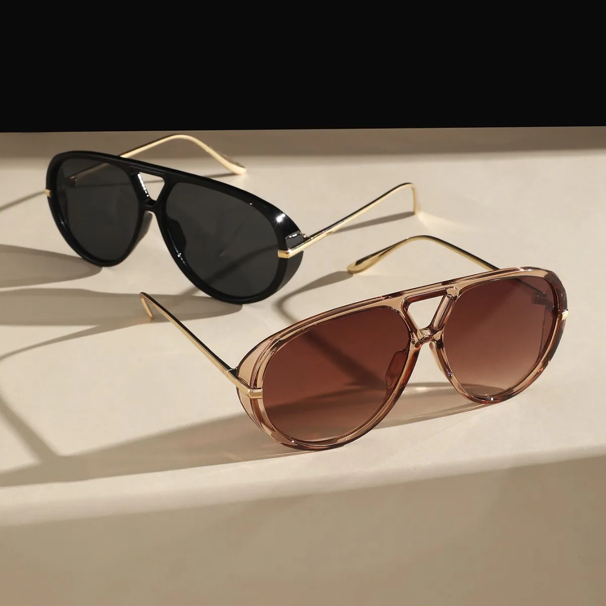

Oversized Pilot Sunglasses New in Vintage Double Bridge Sun Glasses Women Trendy Luxury Brand Design Outdoor Shades