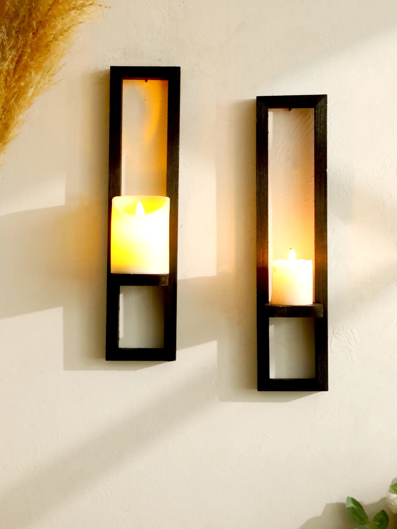 Wandmontierte Kerzenhalter aus schwarzem Holz, rustikale Präsentationsständer, dekorative Wandleuchter, Regale für Wohnzimmer, Schlafzimmer und Heimdekoration – Detail 4