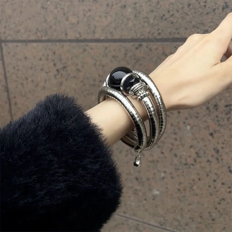 2024 New Black Agate Stretch Bracelet Retro Style Men's And Women's Jewelry Party Gift