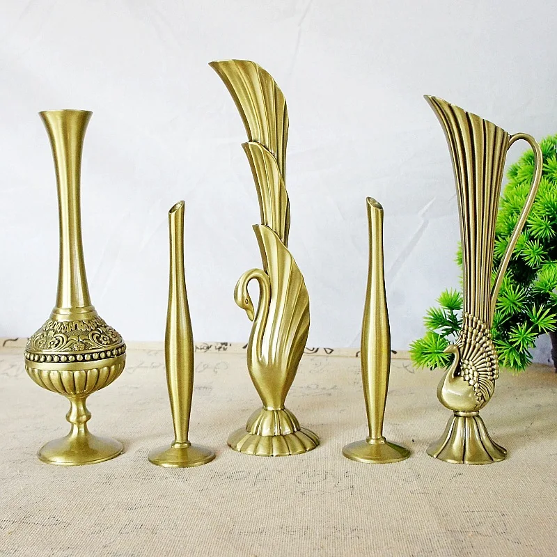 HYS Peacock Swan Vase Brass Dragon Phoenix Fish Leap Longmen Metal Craft Home Decoration Background Ornament