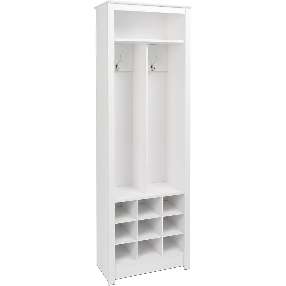 Space-Saving Entryway Organizer, with Shoe Storage, 2 Strong Double Coat Hooks 1 Open Upper Shelf Drifted Gray