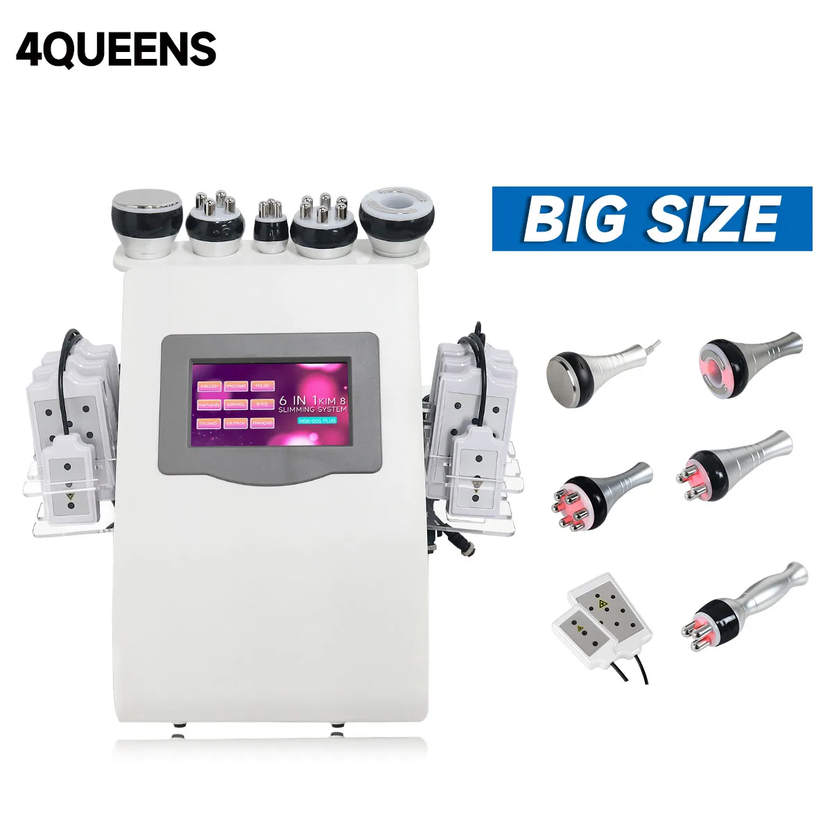 

4QUEENS Large Size 6 in1 Kim8 Radiofrequency 40K Cavitation Ultrasonic Body Shape Massage Lipo Laser Machine with Metal Handles