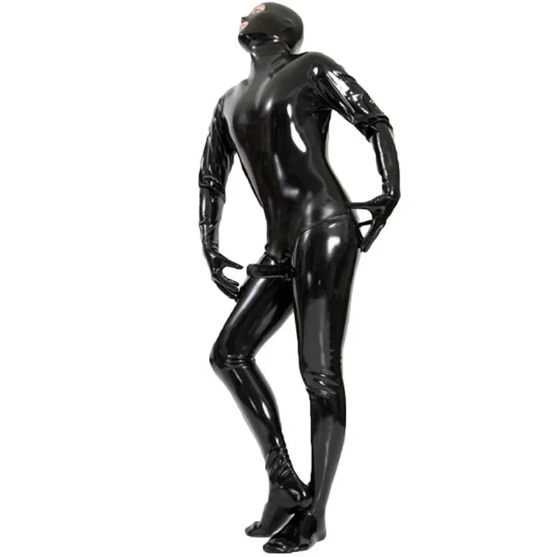 2025 New Men's Stretch Bodysuit With Penis Sleeves Sexy Open Eye PVC Wetlook Leather Latex Catsuit Hot Erotic Gay Feti X155