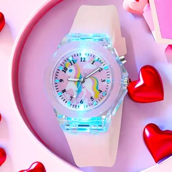 Cartoon Baby Unicorn Kids Horloges Meisjes Speelgoed Siliconen Band Flitslicht Kinderen Horloge Quartz Polshorloge Reloj Infantil