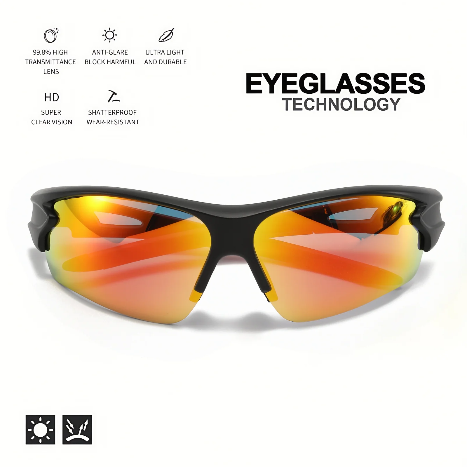 قطعتان من النظارات الرياضية الواقية الجديدة UV400 - عدسة خفيفة الوزن بغطاء كامل، ملفوفة للجنسين لركوب الدراجات والمشي لمسافات طويلة والاستخدام اليومي