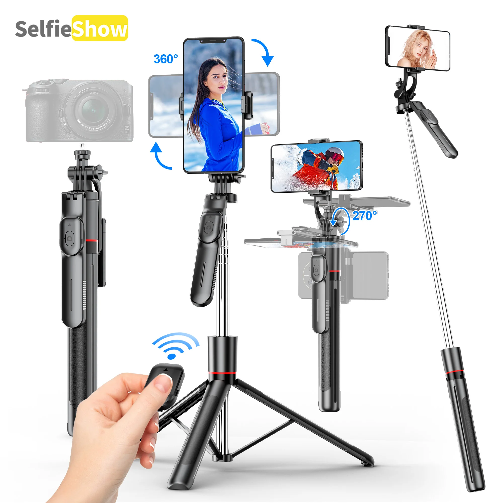 

Selfieshow F16 67.24Inch Tripod Shooting Selfie Stick Wireless Bluetooth 1/4'' Screw Monopod Phone Holder for Smartphone Camera
