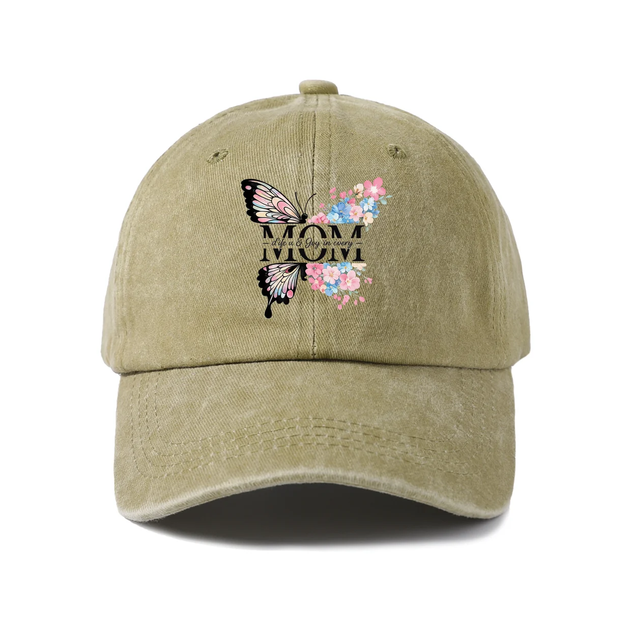 Love Floral Butterfly Typography Graphic Vintage Washed Baseball Cap, Adjustable Unisex Dad Hat for Men and Women