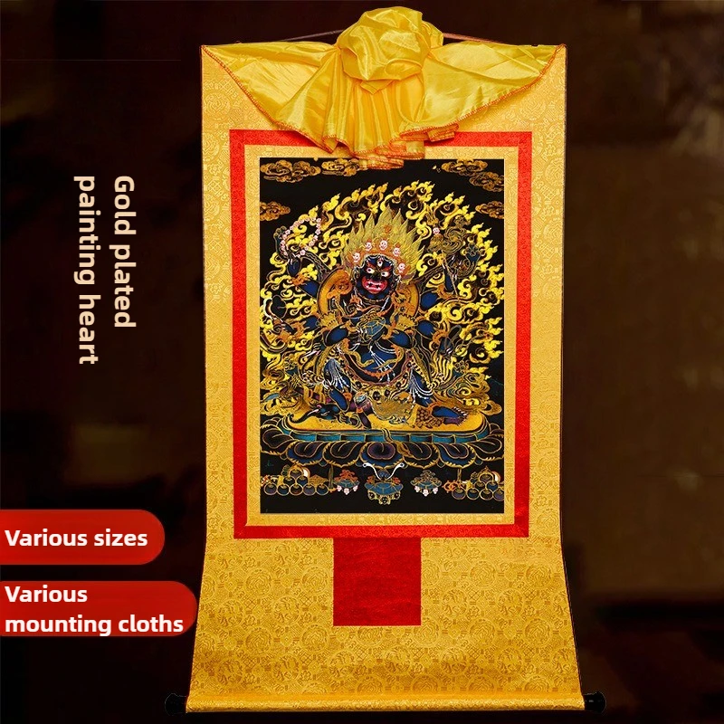 

Tibetan Handmade Black Six Armed Mahakala Thangka Hanging Painting Gold Foil Buddhist Statue