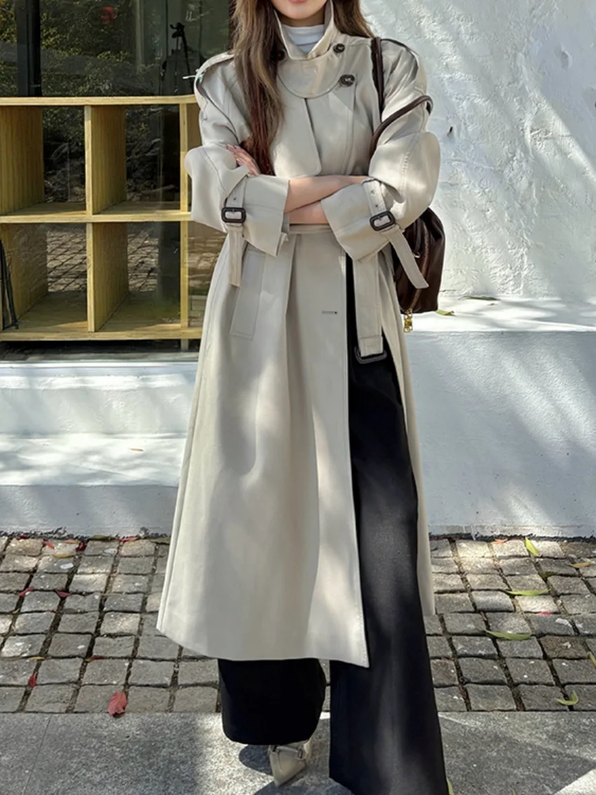 Alien Kitty Fashion Winter Maxi Trench Women Vintage Elegant Loose Minimalist Office Lady Windbreaker Daily High Street Casual