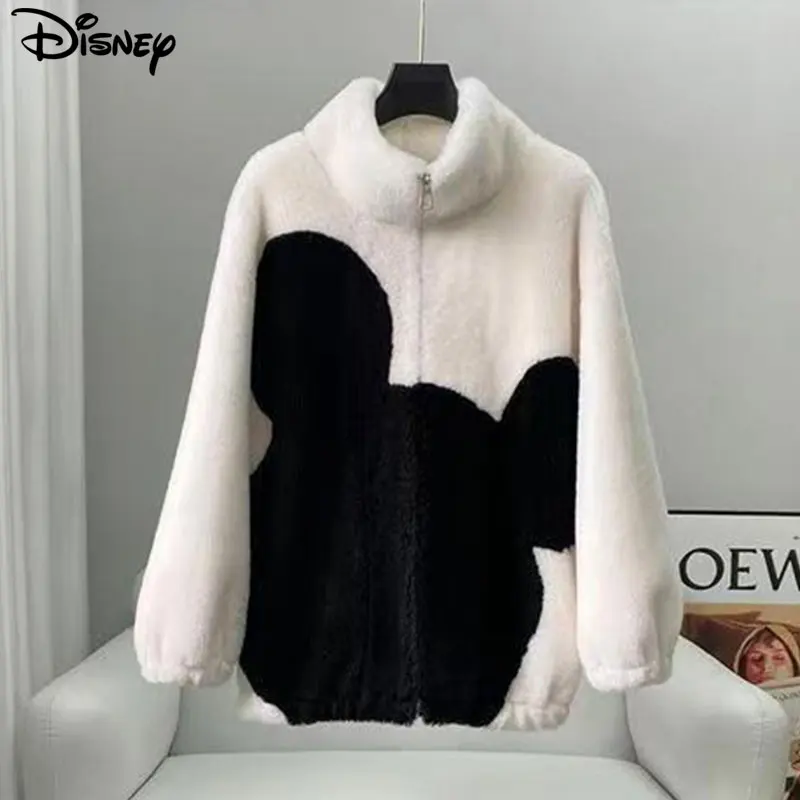 Disney 2023 New Arrival Top Fashion Loose Casual Mickey Mouse Embroidery Real Wool Warm Winter Jackets Coats