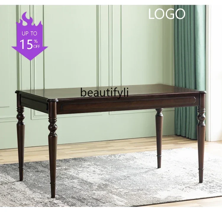 Q181  American Retro Wood Carved Dining Table French Table Cherrywood Rectangular Dining   Emei Dining