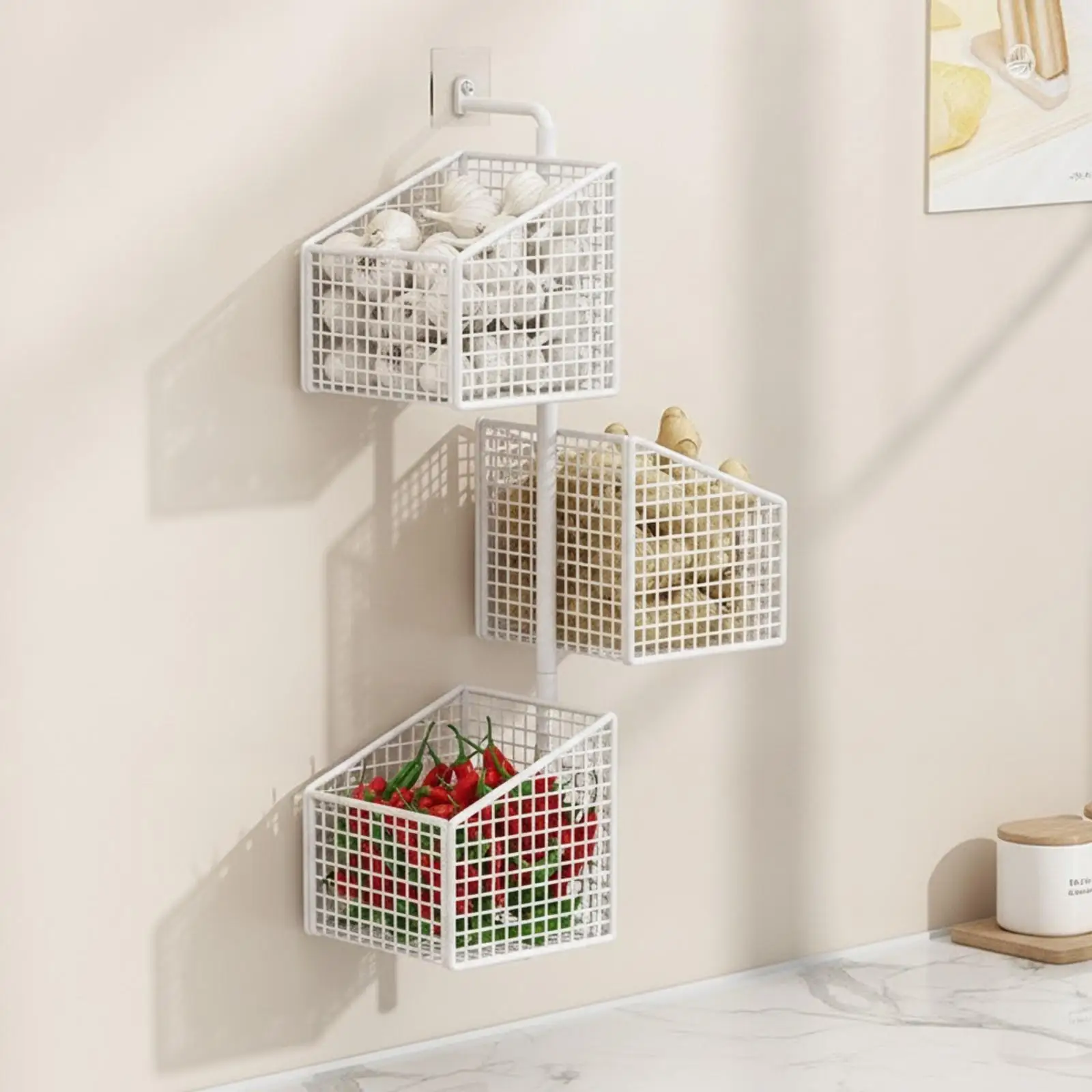Wall Mounted Metal Spice Rack Rotating Wire Basket for Kitchen Pantry Storage Garlic Onion Holder