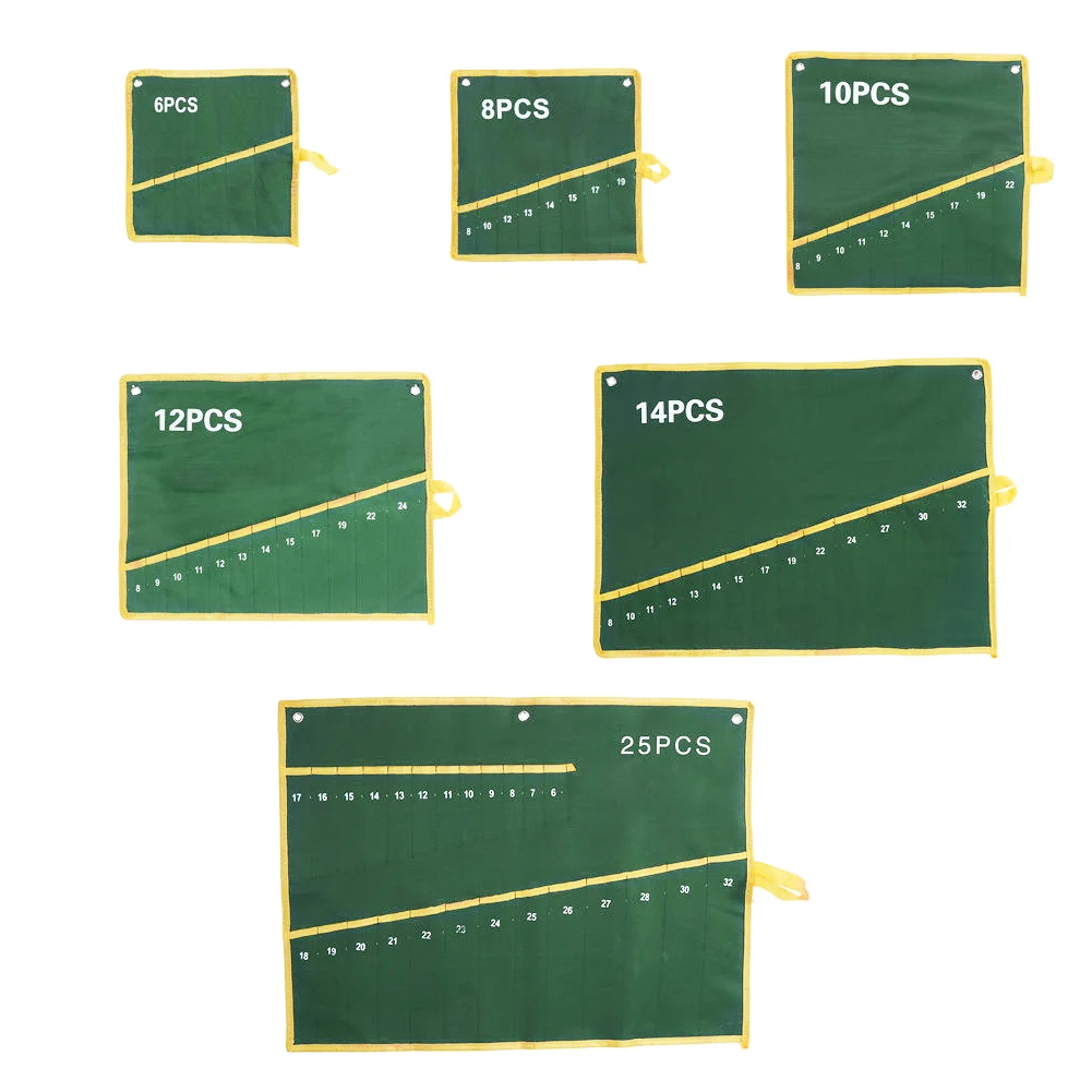 Klucz 6/8/10/12/14/25 z kieszeniami zawijane torba do przechowywania woreczek z podwójnym otwieraniem wygięty klucz oczkowy torba na narzędzia