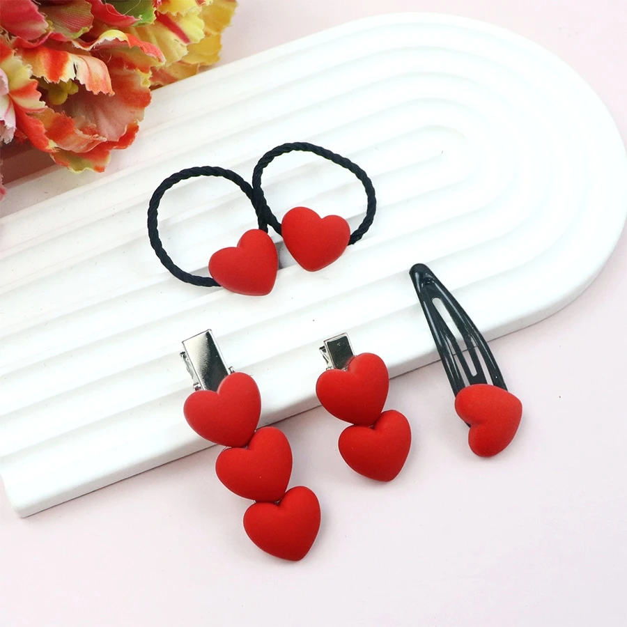 5-teiliges Set Haarschmuck mit rotem Herz für den Valentinstag, Vorschlag, Party-Verkleidung, Damen-Pony, seitliche Haarspangen, Zöpfe, Haargummis