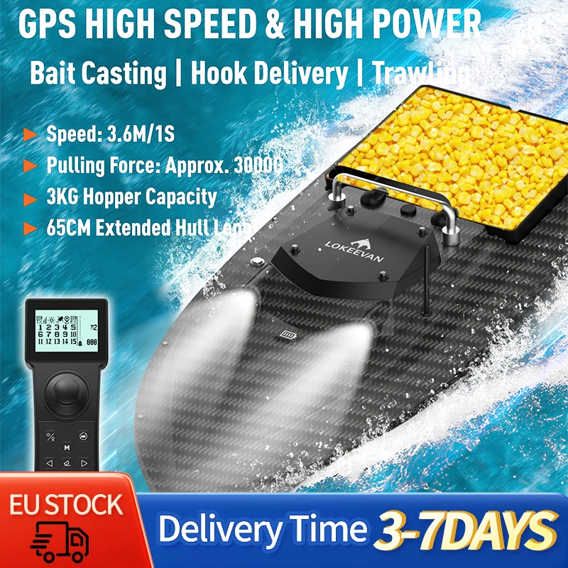 LOKEEVAN Köderboot D80B 46800 mAh 12,6V GPS+Beidou Duales Positionierungssystem Doppelmotor Leistungsstarkes Zugnetz Trolling-Haken Fischboot