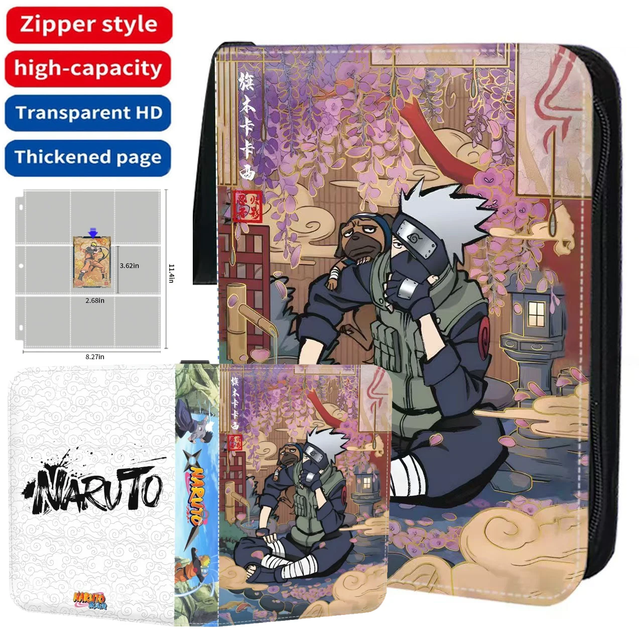 

NARUTO Cards Binder 4/9 Pocket Trading Card Holder Collector Anime Card Album with 50 inner Pages Zipper Holder Up to 900 Cards