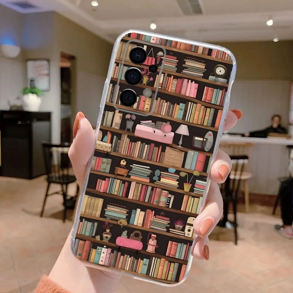 Reading Bookshelf Girl Phone Case For Samsung Galaxy A71,70,52,40,51,31,A50,21S,30S,Note20ultra Transparent Soft Cover