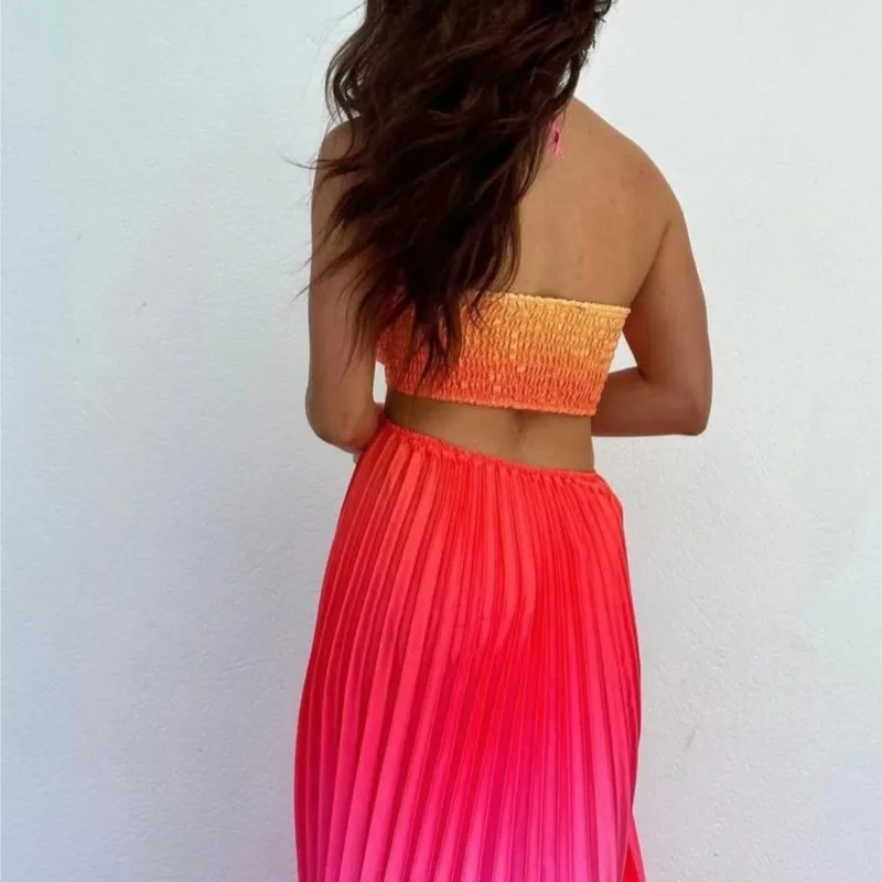 مثير التدرج فستان مناسبات المرأة مثير قطع عارية الذراعين ماكسي فساتين الشاطئ الصيف عادية فضفاض مطوي بوهيميا وتتسابق