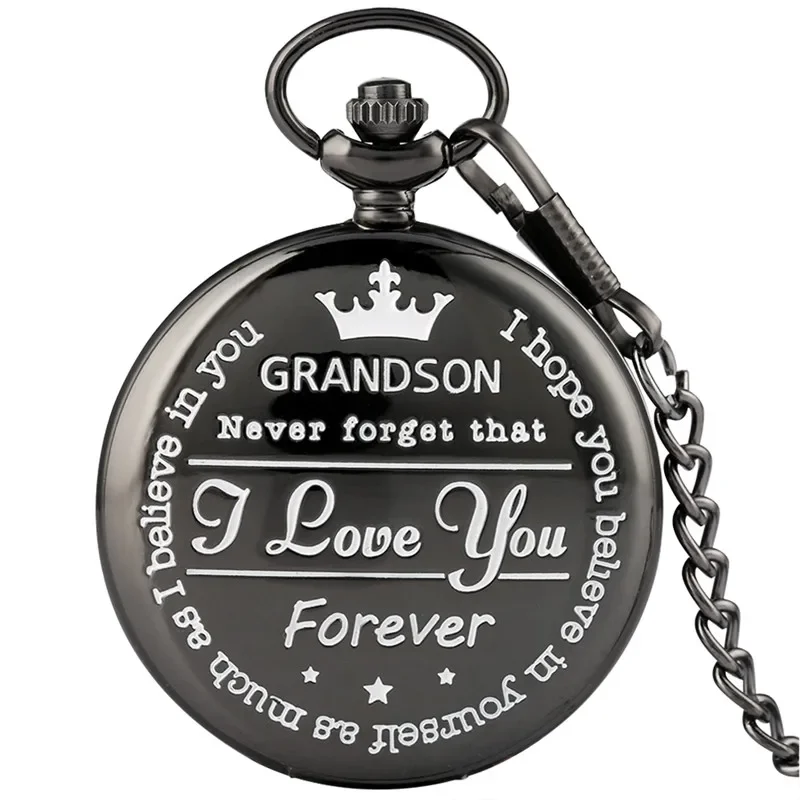 To My Grandson I Love You Forever Personalized Analog Quartz Pocket Watch for Boy Kids Fob Clock Pendant Chain Roman Number Gift