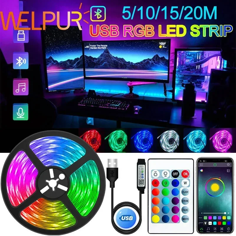 Aliexpress 5M/10M/15M/20M  RGB Smart LED Strip Lights 5V Color Changing Light Strips APP Control Music Sync for Room Home Indoor Decoration - Aliexpress Deal