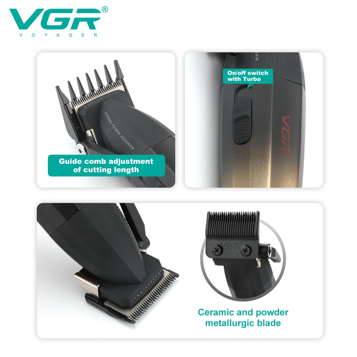 VGR Hair Clipper Professional Hair Cutting Machine Adjustable Hair Trimmer Electric 9000 RPM Barber LED Clipper for Men V-003