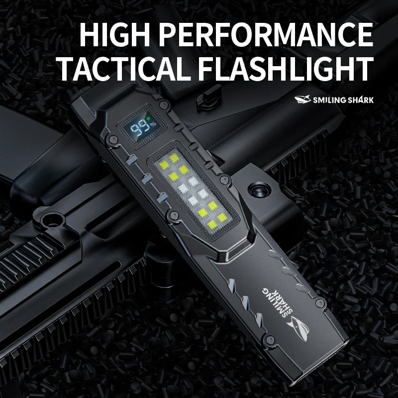 SMILING SHARK LED Flashlight 9Mode With COB Work Light Type-c Rechargeable Bring Clip Waterproof Emergency Lighting SD5308