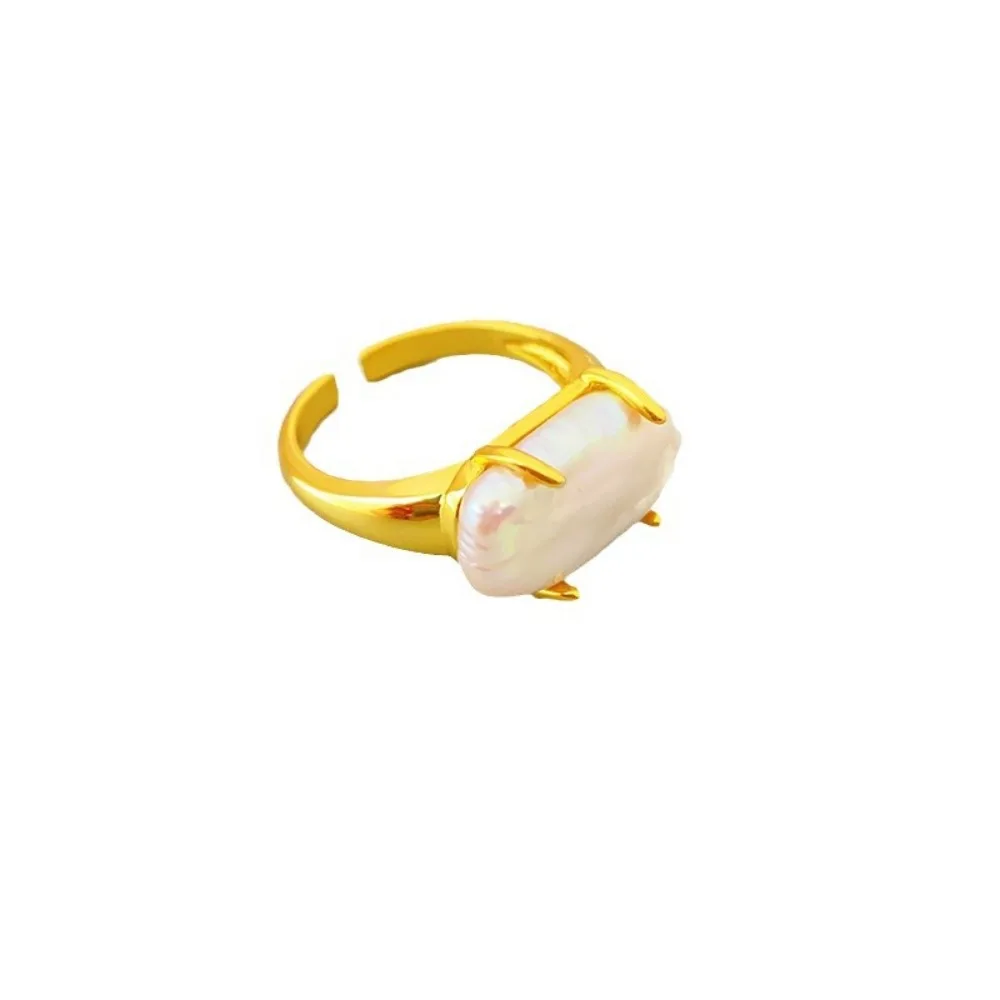 2026 New Year Classic Fashion Inlaid Natural Baroque Pearl Cultured Pearl Open Ring for Women Light Luxury Temperament Ring