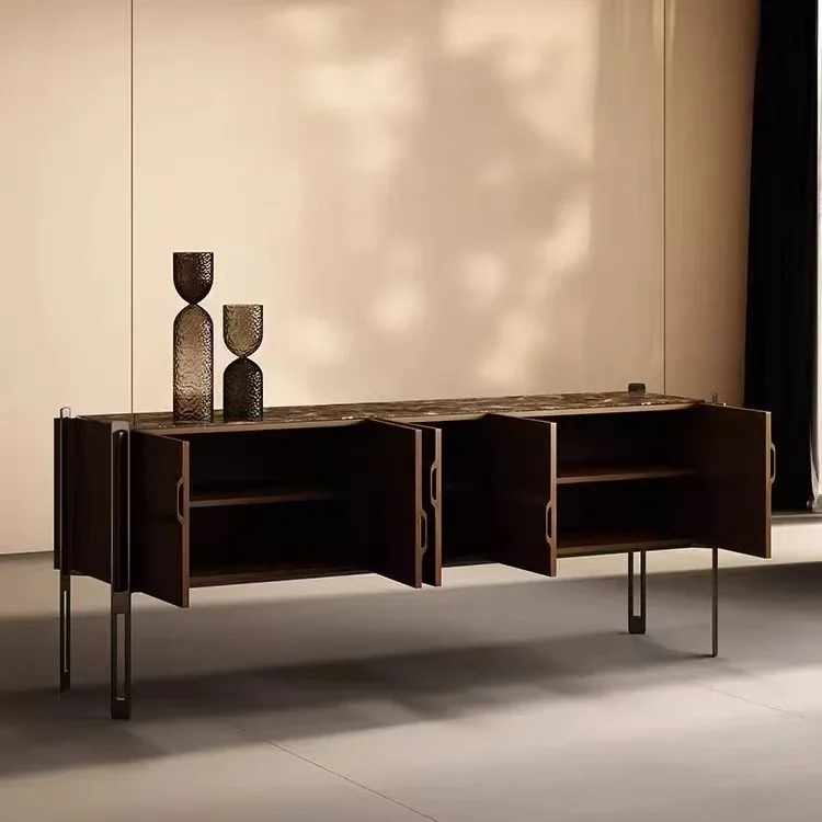 خزانة شرفة خشبية صلبة خفيفة فاخرة إيطالية حديثة وبسيطة وخزانة جانبية لتناول الطعام من الرخام وتخزين غرفة المعيشة في الفيلا #5