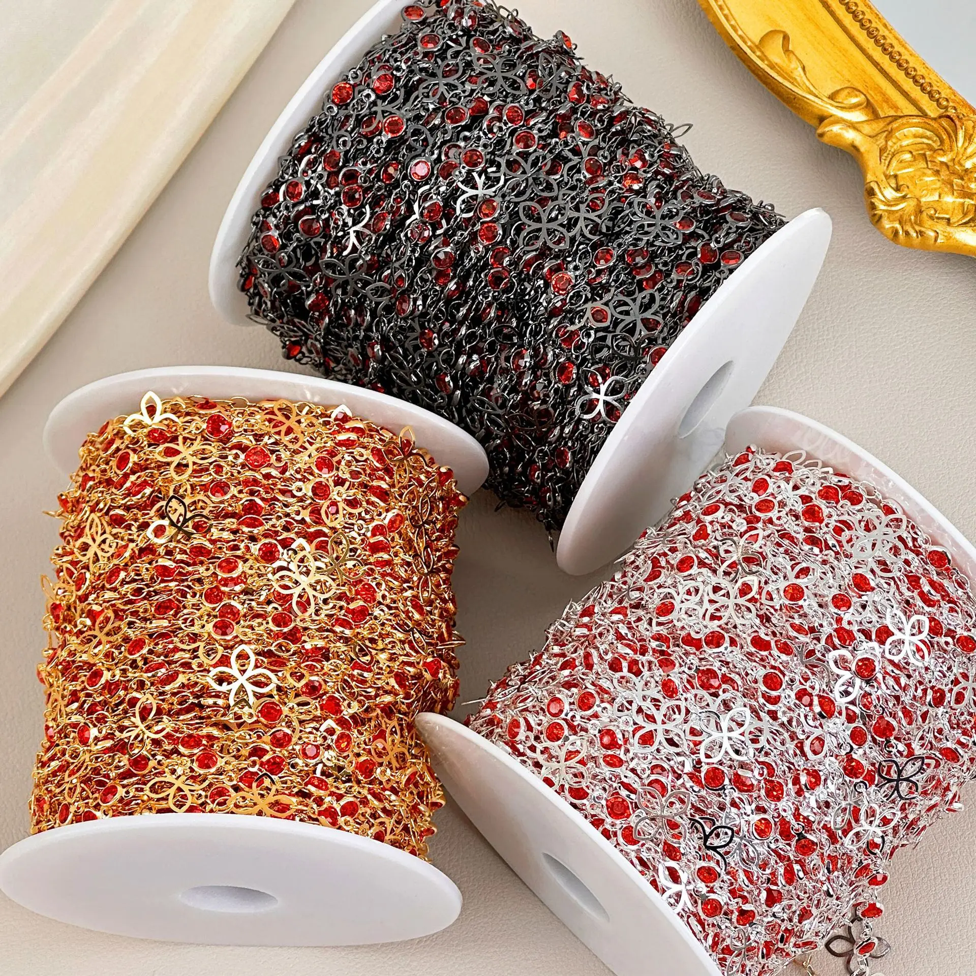 0.5/1/2 متر الجوف زهرة شرابة النحاس سلسلة الزجاج الأحمر عقد دي اي واي إكسسوارات الشعر الملابس الديكور سلسلة مجوهرات المواد