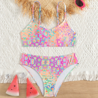 Bright Leopard Print Bikini Swimsuit for Teen Girls Summer Beachwear Two Piece Swimwear