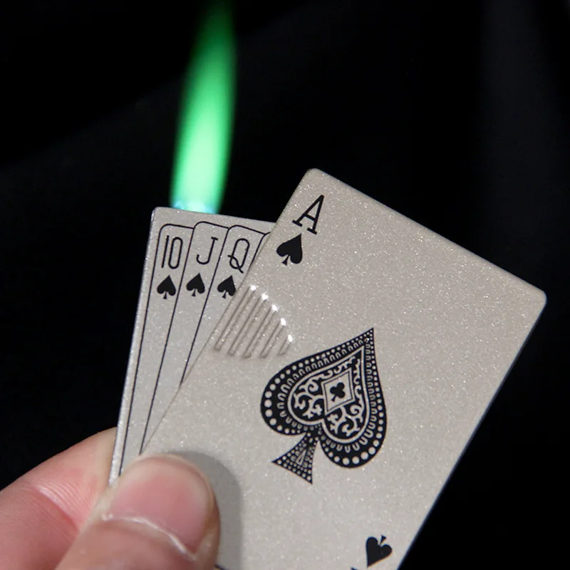 Creative Jet Flashlight Green Flame Poker Lighter Metal Windproof Playing Card Lighter Fun Toys Smoking Accessories Men\'s Gift