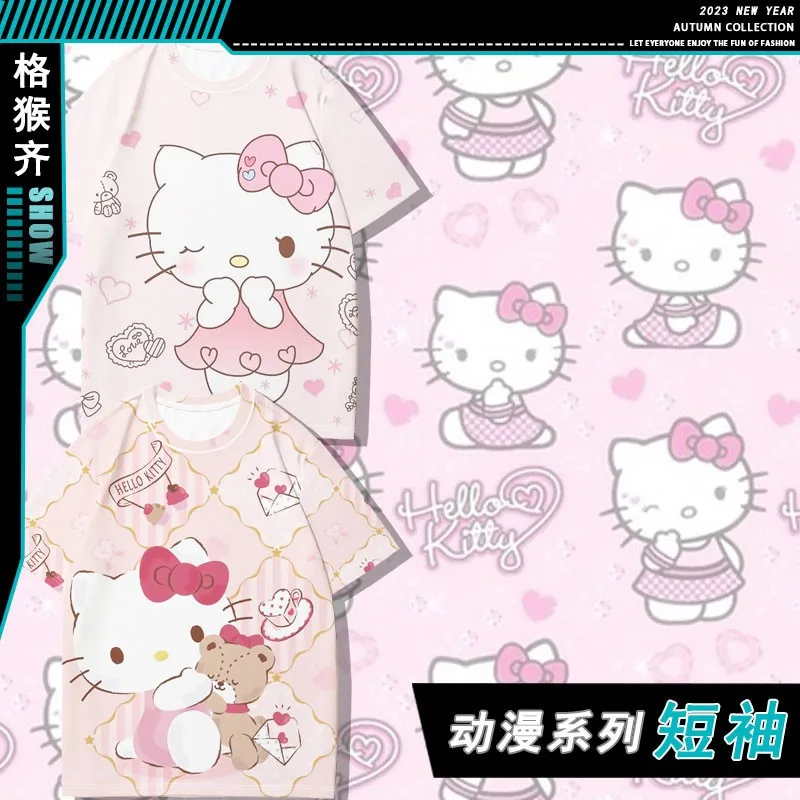 

Hellokitty Short Sleeve T-shirt Women Print Sanrio Co-branded Clothes Girls T-shirt Everything Loose