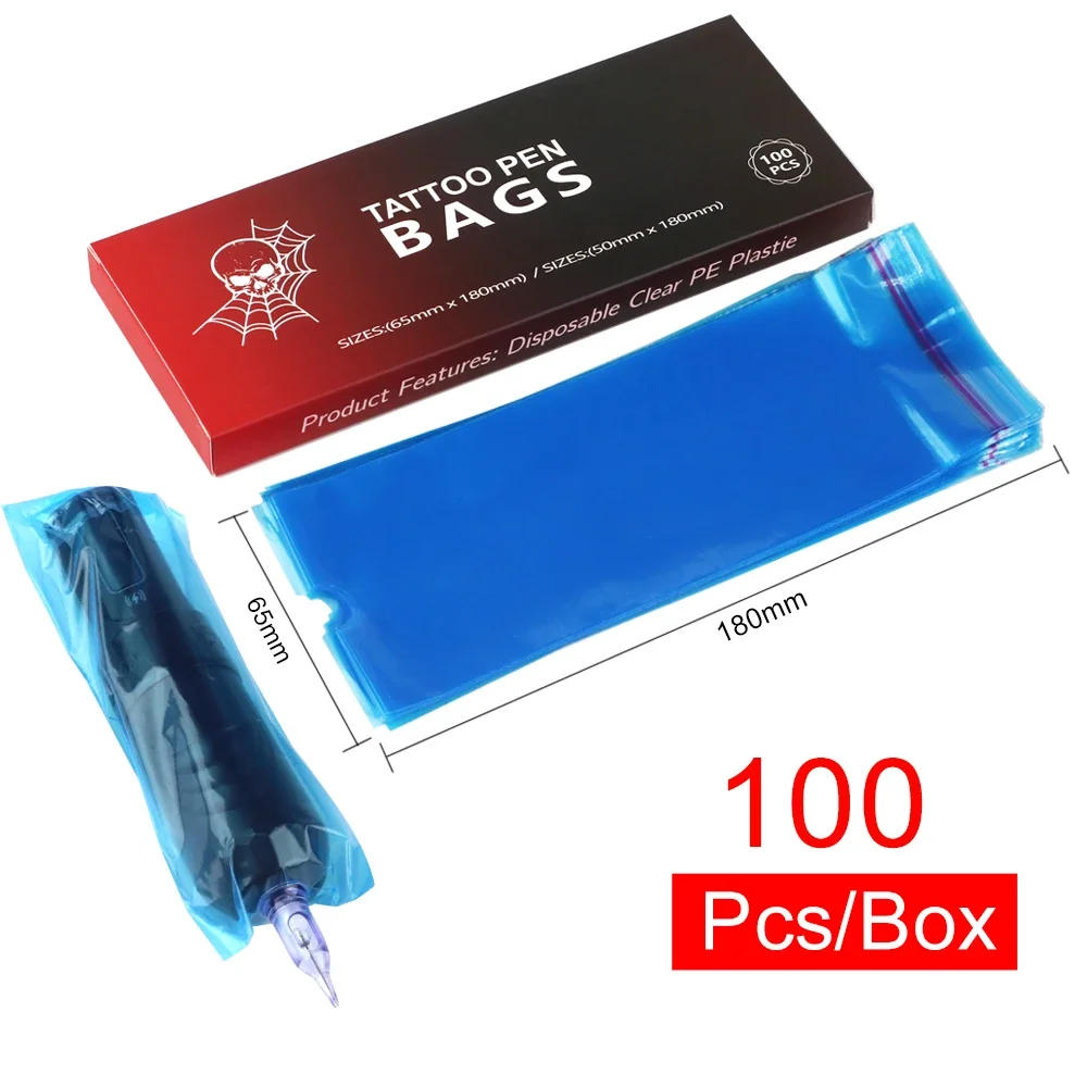 100 PCS Waterproof Tattoo Pen Protective Film Barrier Anti-Fouling Color Packaging Machine Compatible with Various Brands