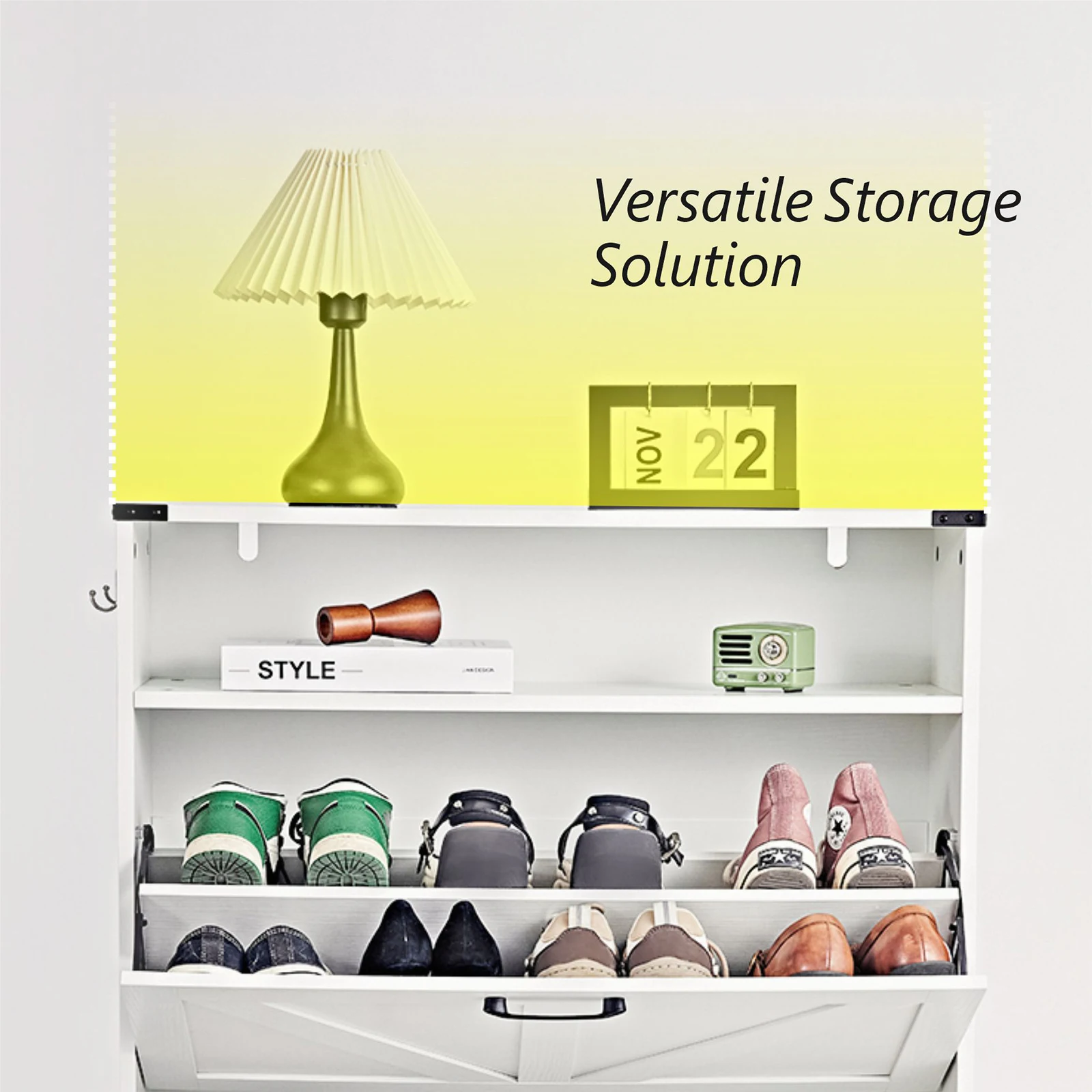 Shoe Storage Cabinet with 2 Flip Drawers, Wooden Hidden Shoe Rack, Freestanding Shoe Organizer with Metal Legs for Entryway