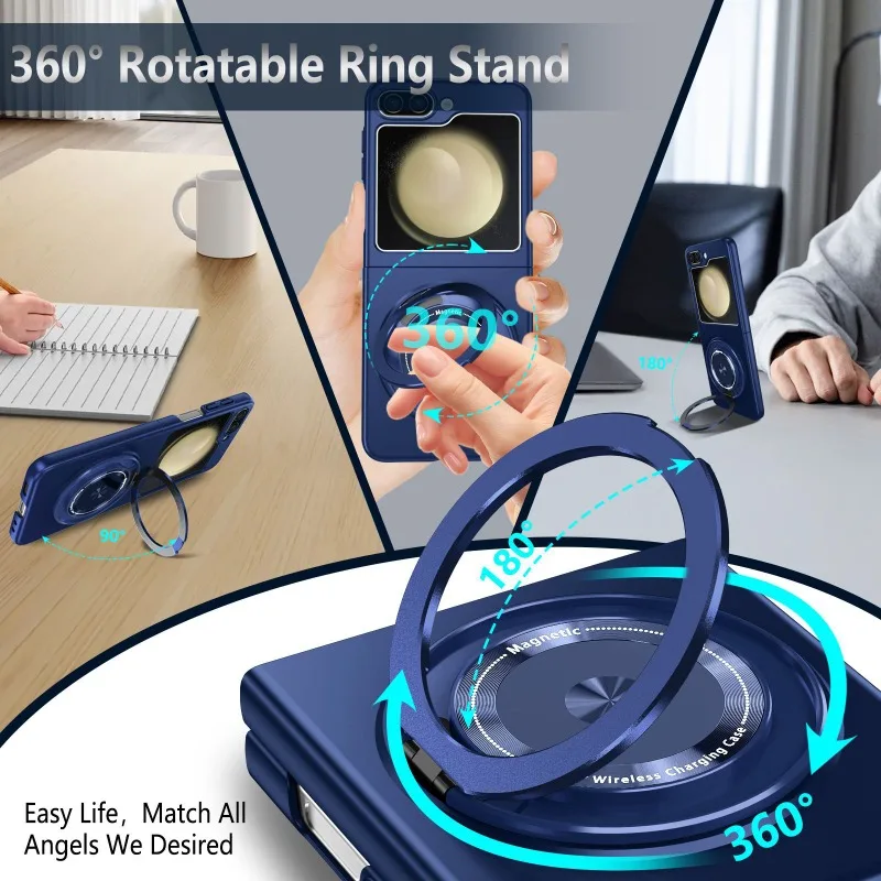 360° Magnetic Rotate Holder Ring Phone Case for Samsung Galaxy Z Flip 6 5 4 Flip6 Flip5 Flip4 Flip3 Hard Shell Protection Cover