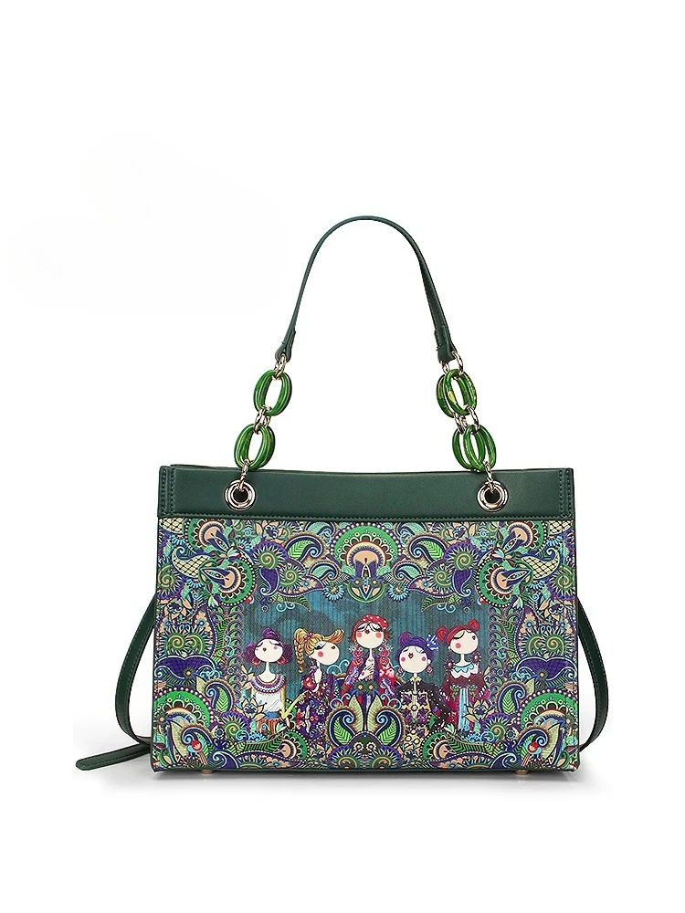 

New High-end Women's Handbag, Cowhide Printed Chinese Shoulder Messenger Bag Fashion Women's Bag