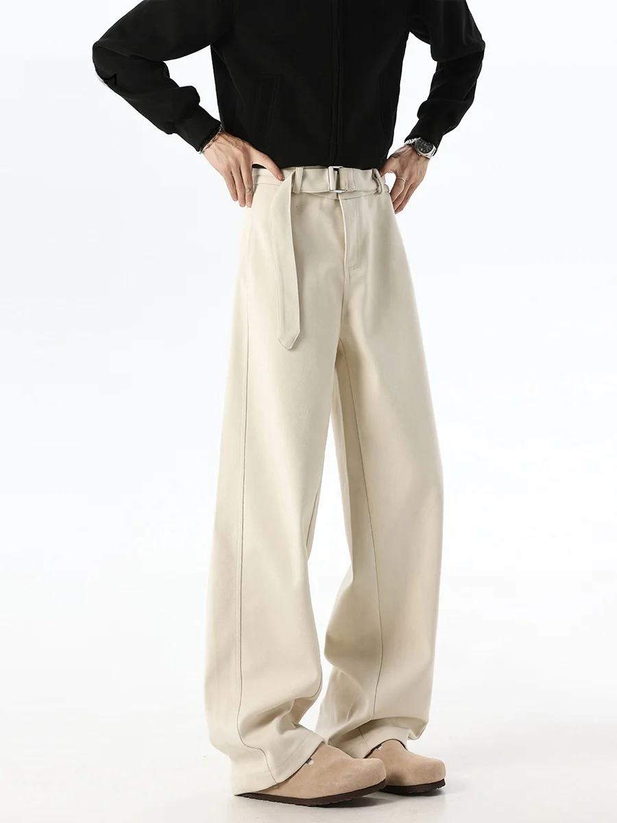 Men's Autumn Winter Wide Leg Pants Starry Night Woolen Bend Knife Pants Casual Straight Leg Suit Pants Fashionable Handsome