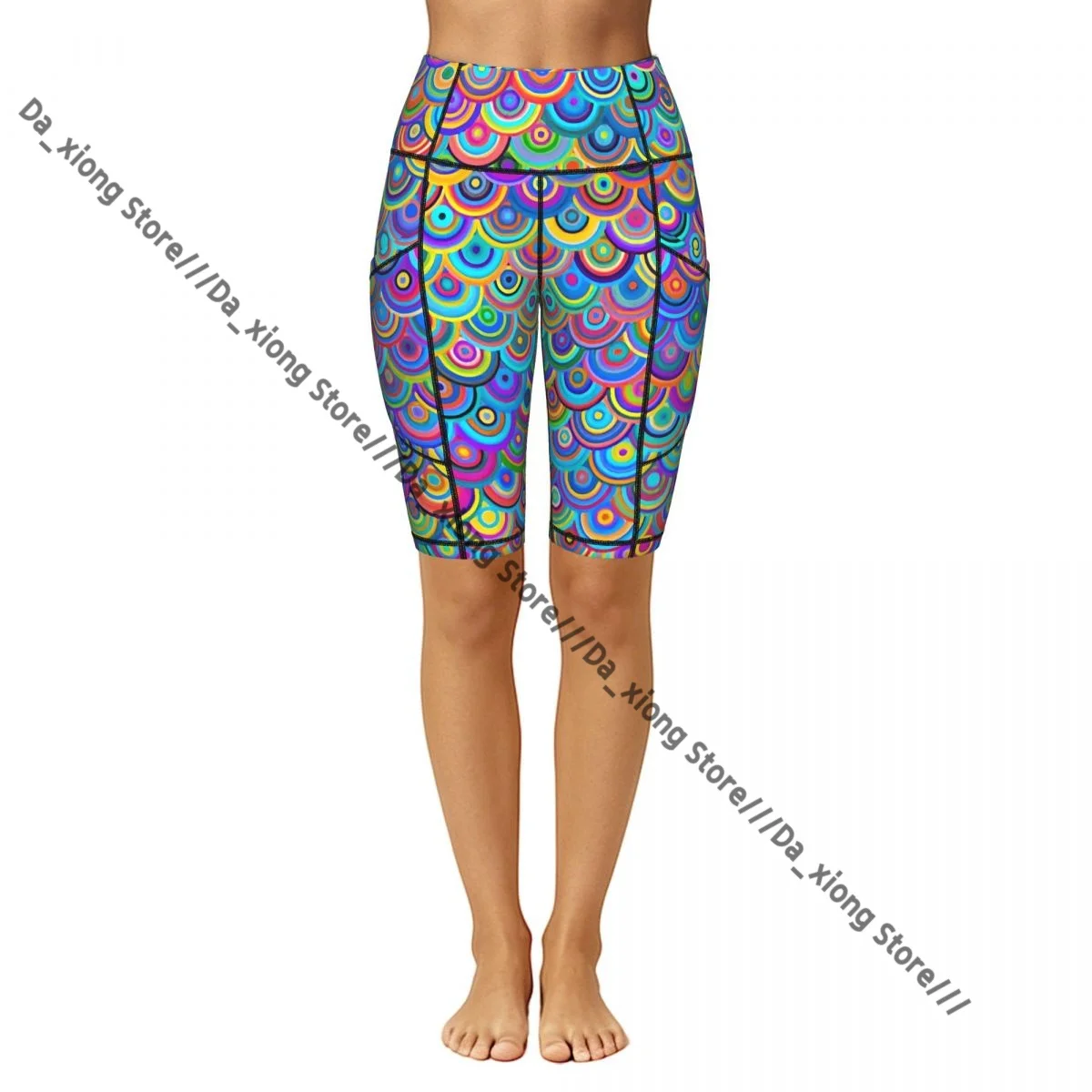 Ladies Yoga Shorts Rainbow Chain Mail Dragon Scales Background Breathable Gym Running Workout Pants