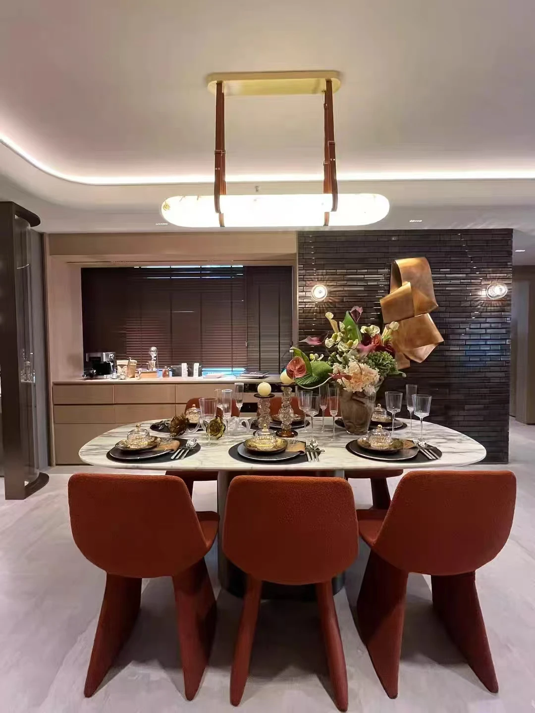 Marble Leather Mixed Design Dimmable Led 2025 Chandelier Lighting Lustre Suspension Luminaire Lampen For Dinning Room