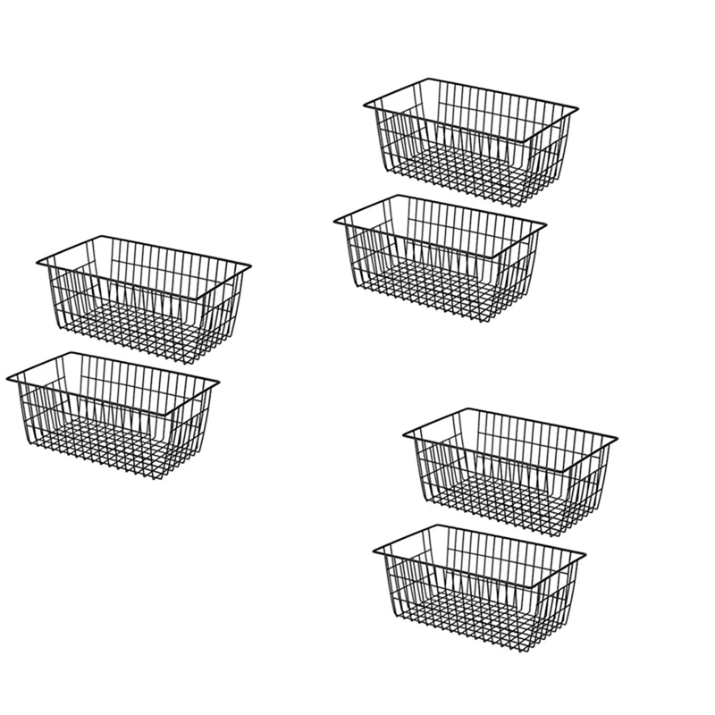 

6 Pack Wire Storage Baskets, Farmhouse Metal Wire Basket Freezer Storage Organizer Bins With Handles(Black)