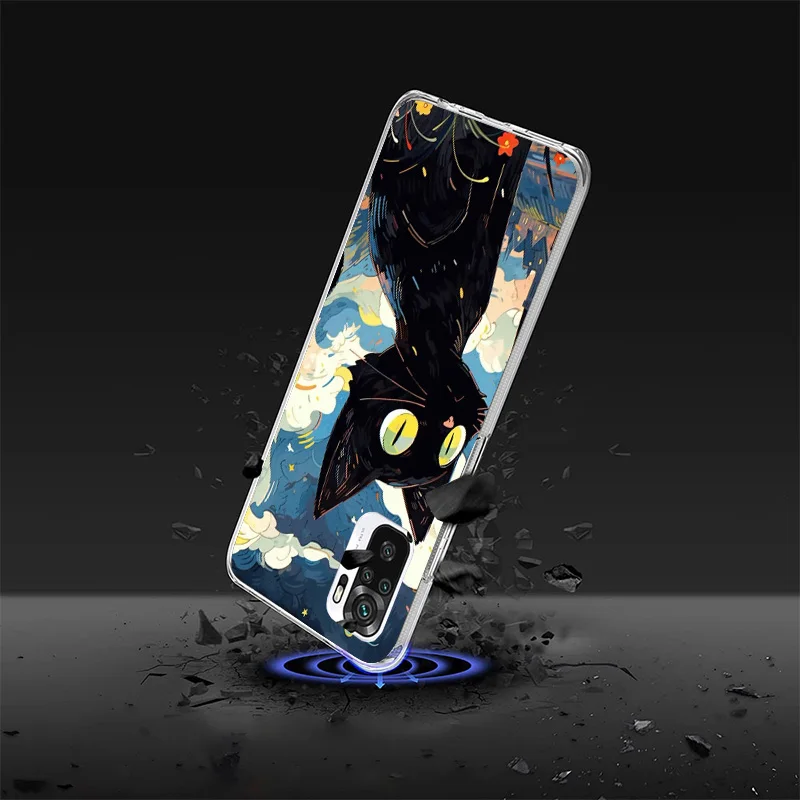 Anime Cute Black Cat Meow Phnoe Case for Xiaomi Redmi Note 13 12 12S 11S 11E 11 10S 10 Pro Plus 9 9S 11T 9T 8 8T 7 Unique Cover