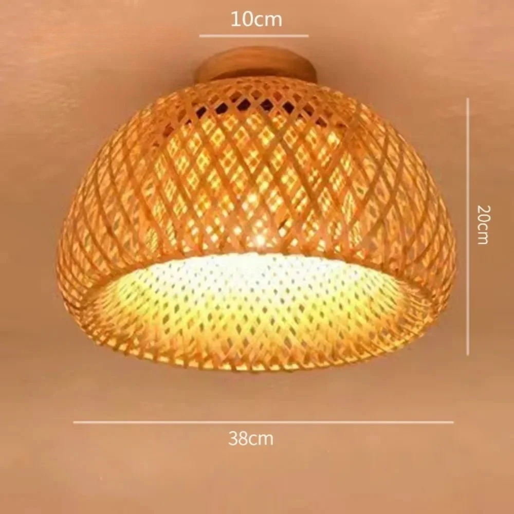 JOYINLED Handwoven Bamboo Ceiling Lamp, Natural Rattan Flush Mount Light Asian Rustic for Tea House Cafe Living Room Bedroom Lig