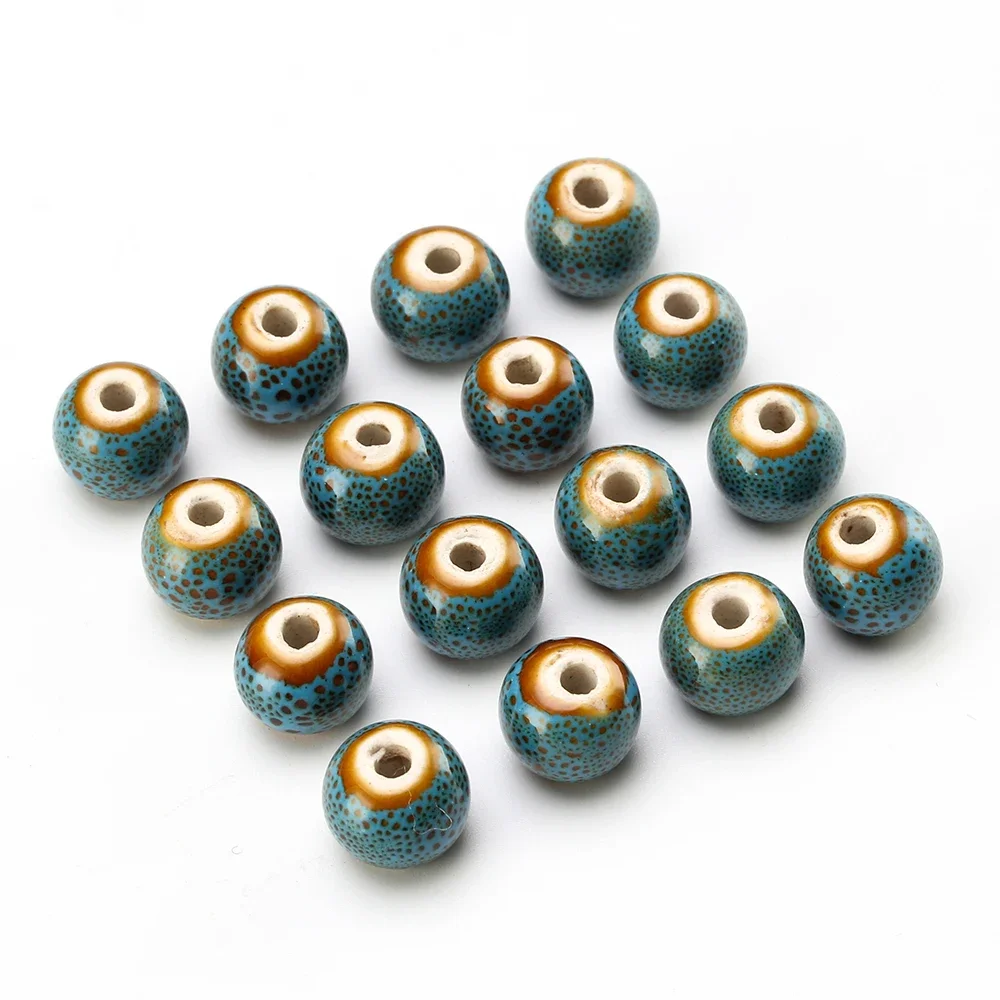 6/8/10/12/14MM Round Flower Glaze Ceramic Beads For For Bracelet Jewelry Making DIY Craft Accessories Retro Color Porcelain Bead