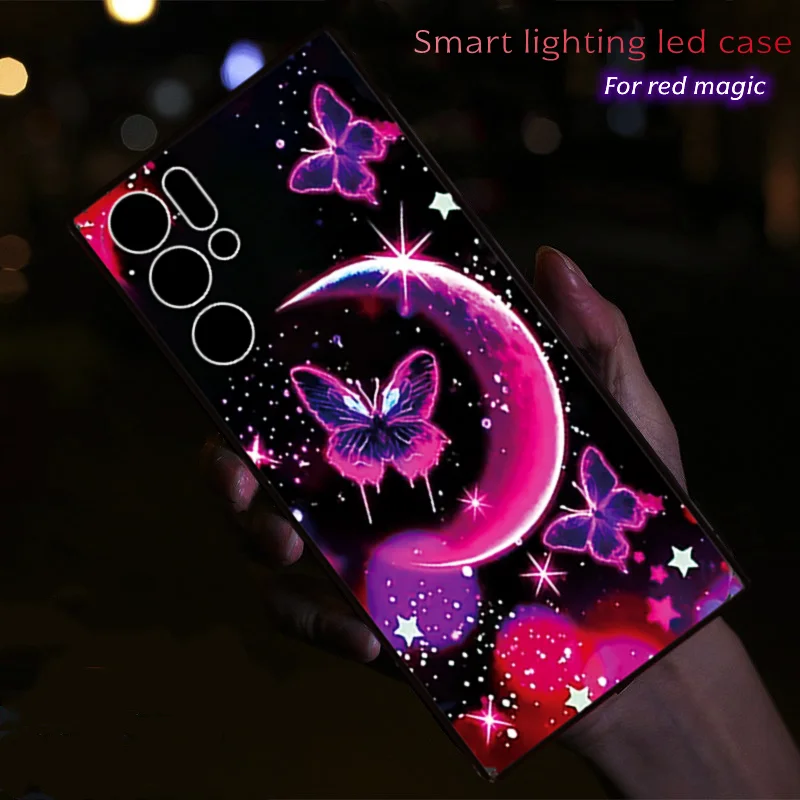 ل Nubia Red Magic 10 9 8 Pro Flash مضيئة كونكه مقاومة للصدمات Fundas لـ ZTE Redmagic 10S 9s 8s Pro Plus LED حافظة على شكل فراشة