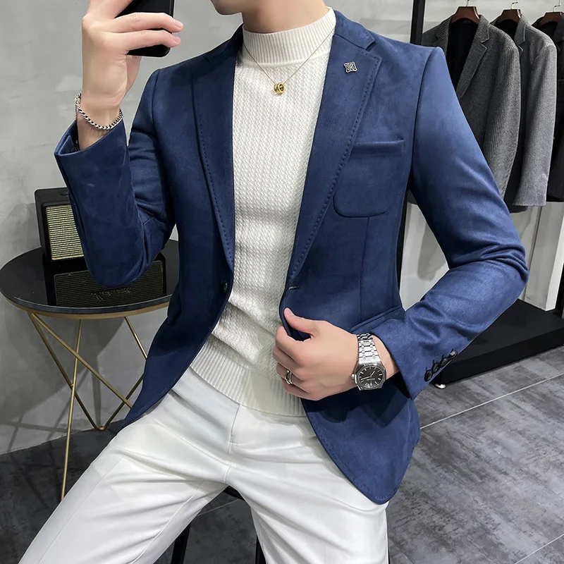 

Deerskin Leather Jacket Blazer Men Casual Slim Fit Blazer Hombre Suit Jackets for Men Terno Masculino Men Clothing