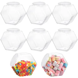 8Pcs Hexagon Plastic Jars Clear Cookie Jars Candy Jars Wide Round Mouth Snacks Dog Food Candy Containers Coffee Candy Display
