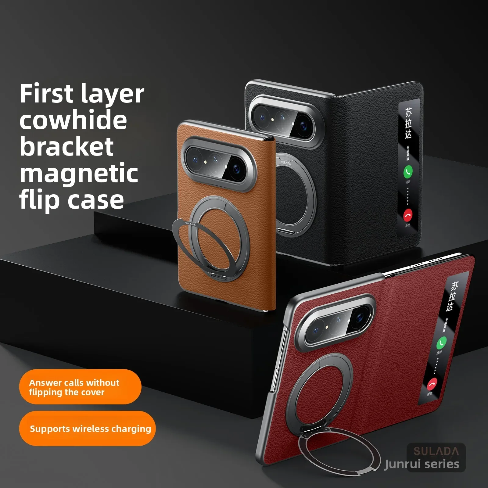 

Genuine leather smart flip case for huawei pura x max SULADA first layer cowhide smart window metal stand magnetic stand case