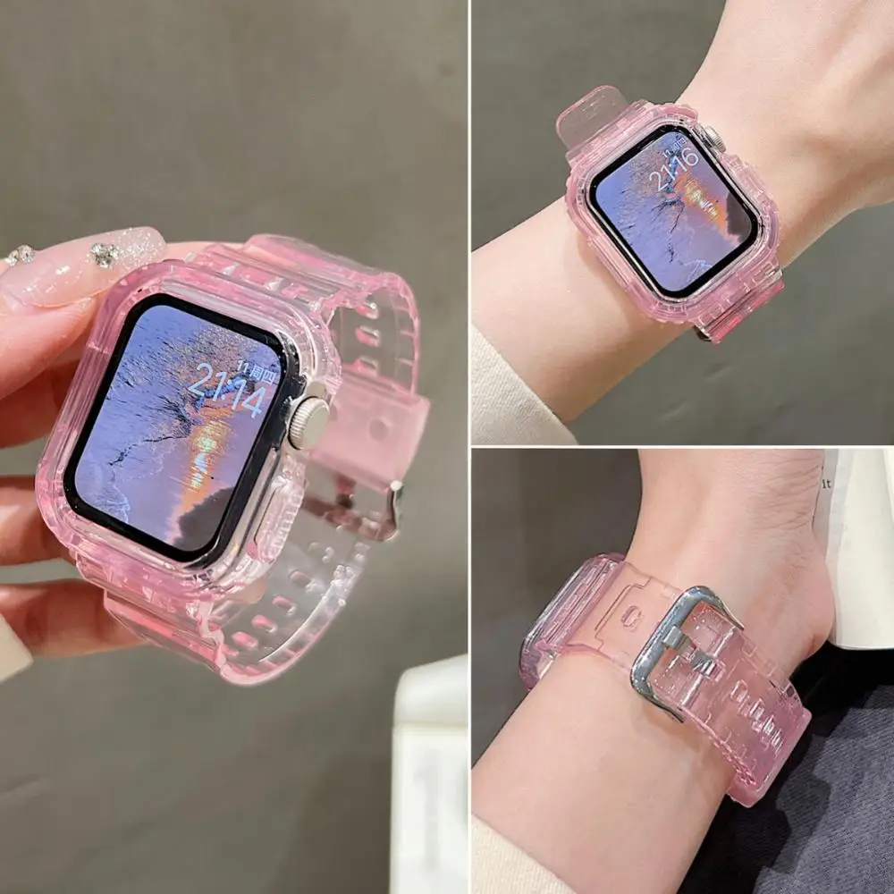 case+Strap Transparent For Apple Watch Bands 11 42mm 46mm 44mm 40mm 41mm 45mm Silicone Bracelet iWatch series 10 9 8 7 6 5 Se 3